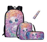 Jeiento Set di borse scolastiche per ragazze e ragazzi, zaino casual resistente all'acqua con borsa per il pranzo, astuccio e portachiavi da polso, 4 in 1, Axolotl, L, Zaino casual