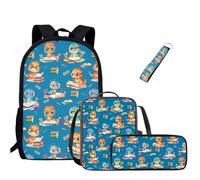 Jeiento Set di borse scolastiche per ragazze e ragazzi, zaino casual resistente all'acqua con borsa per il pranzo, astuccio e portachiavi da polso, 4 in 1, Dinosauro cartone animato., L, Zaino casual