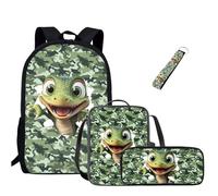 Jeiento Set di borse scolastiche per ragazze e ragazzi, zaino casual resistente all'acqua con borsa per il pranzo, astuccio e portachiavi da polso, 4 in 1, Dinosauro, L, Zaino casual