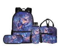 Jeiento Set di zaini per la scuola elementare per ragazzo e ragazza con porta bottiglia d'acqua borsa termica portapranzo astuccio 4 in 1, Farfalle Blu Bling, Taglia unica, Zaini Daypack