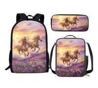 Jeiento Set zaino 3 in 1 per bambini ragazzi ragazze zaino per la scuola set con portapranzo astuccio per la scuola prescolare set zaino leggero, Cavallo Animale, Taglia unica, Zaini Daypack