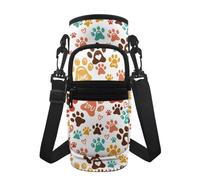 Jeiento Spallacci regolabili Portabottiglie d'acqua con tasca per telefono Colore Cane Paw Print Bottle Pouch Holder per donne uomini bambini regali accessori da viaggio