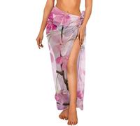 Jeiento Stile Hawaii Costumi da bagno Coverups Donna Chiffon Spiaggia Sarong Wraps Sheer Bikini Coverups Lady Lunga Spiaggia Gonna Protezione Solare Scialle, Fiori di ciliegio, Taglia unica