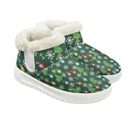 Jeiento Stivali da neve da donna con motivo a teschio, scarpe invernali alla caviglia, pantofole calde, scarpe da casa per esterni e interni, con fodera in pelliccia di peluche, Albero Di Natale Verde