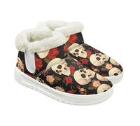 Jeiento Stivali da neve da donna con motivo a teschio, scarpe invernali alla caviglia, pantofole calde, scarpe da casa per esterni e interni, con fodera in pelliccia di peluche, Scheletro fiore rosa