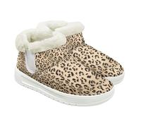 Jeiento Stivali da neve da donna, invernali, caldi, antiscivolo, alla caviglia, per interni ed esterni, Marrone leopardato., 34 EU