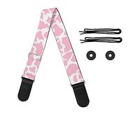 Jeiento Tracolla per chitarra con cinghia di regolazione per riporre plettri per chitarra, regalo per gli amanti della chitarra, Stampa di mucca-rosa, M