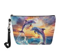 Jeiento Trousse per trucchi con delfino, borsa da viaggio portatile con cerniera, astuccio per trucchi per donne e ragazze, motivo animali oceanici, Delfino, L