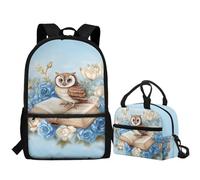 Jeiento Zainetto per bambini dai 3 ai 12 anni, grande capacità, con borsa isolante Lucnhbag, set da 2 pezzi, Simpatico gufo., Taglia unica, Zaini Daypack