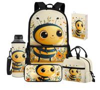 Jeiento Zaino da scuola per bambini e ragazzi, leggero, casual, con borsa portapranzo, custodia protettiva per libri, copertura per bottiglia d'acqua, Ape., Taglia unica, Zaini Daypack