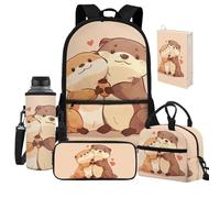 Jeiento Zaino da scuola per bambini e ragazzi, leggero, casual, con borsa portapranzo, custodia protettiva per libri, copertura per bottiglia d'acqua, Graziosa londra., Taglia unica, Zaini Daypack