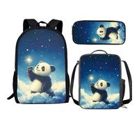 Jeiento Zaino per bambini 3 in 1 per ragazze e ragazzi isolato borsa per il pranzo astuccio per matite prescolare set di libri, Panda, Taglia unica, Zaini Daypack