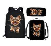 Jeiento Zaino per bambini 3 in 1 per ragazze e ragazzi isolato borsa per il pranzo astuccio per matite prescolare set di libri, Yorkshire terrier marrone, Taglia unica, Zaini Daypack