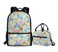 Jeiento Zaino scolastico per ragazzi e ragazze, leggero, con scatola termica per il pranzo, Cartone animato Lontra Daisy Fiori, Taglia unica, Zaini Daypack