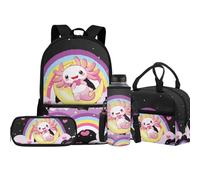 Jeiento Zaino scuola elementare per ragazzo ragazza bambini Lunchbag astuccio a tracolla porta bottiglia d'acqua Sport Daypack, Carino Axolotl, Taglia unica, Zaini Daypack