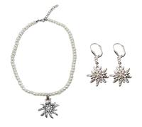 JeiibrZui Set di gioielli tradizionali tradizionali con stella alpina, con pietre di cristallo, per costume tradizionale bavarese, con strass, con stella alpina, no, lega di zinco, perle artifici, No