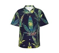 JEJEA A Puff in Time Weed Marijuana Print Camicia hawaiana da uomo, a maniche corte, con bottoni, camicie estive da spiaggia, top cubano casual, Nero , S