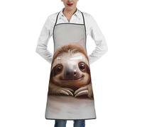 JEJEA Adorabile grembiule da cucina con stampa bradipo resistente all'acqua e all'olio, grembiule da cucina da chef per donne e uomini