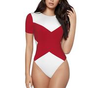 JEJEA Alabama State Flag Print Body Suits Per Le Donne Manica Corta Girocollo Casual Elastico Basic T Shirt Body Top, Nero , XXL