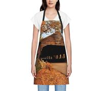 JEJEA Albany - Grembiule da cucina con stampa a ponte coperto, resistente all'acqua, con tracolla regolabile per il collo, da chef per donne