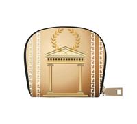 JEJEA Antico edificio con ramo di ulivo romano e stampa greca porta carte di credito, piccolo portafoglio porta carte con cerniera, porta carte in pelle, bianco, Taglia unica