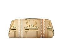 JEJEA Antico edificio con ramo d'ulivo romano e stampa greca astuccio in pelle, grande capacità, astuccio per cancelleria e penne, borsa versatile per il trucco, Oro, Taglia unica, Beauty case