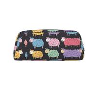 JEJEA Astuccio in pelle con stampa a tema cartone animato con pecora colorata, astuccio per matite di grande capacità, borsa per penne per cancelleria, borsa versatile per il trucco, Argento, Taglia