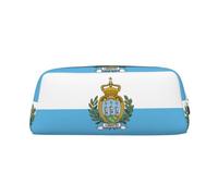 JEJEA Astuccio in pelle con stampa bandiera di San Marino, astuccio per matite di grande capacità, borsa per penne per cancelleria, borsa versatile per il trucco, Argento, One Size, Beauty case