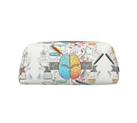 JEJEA Astuccio in pelle con stampa cervello umano,Borsa per penne di cancelleria con grande capacità,Borsa per trucco versatile, Argento, Taglia unica, Beauty case