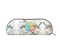 JEJEA Astuccio in pelle con stampa cervello umano con cerniera, astuccio, astuccio per matite, astuccio per matite, astuccio per trucchi e cosmetici, Argento, Taglia unica, Beauty case