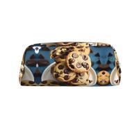 JEJEA Astuccio in pelle con stampa di biscotti con patatine al cioccolato e biscotti, astuccio per matite di grande capacità, astuccio per cancelleria e penne, borsa versatile per il trucco, Argento,
