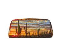 JEJEA Astuccio in pelle con stampa di cactus al tramonto nel deserto, astuccio per matite di grande capacità, astuccio per cancelleria e penne, borsa versatile per il trucco, Oro, Taglia unica, Beauty