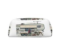 JEJEA Astuccio in pelle con stampa di camper felice, astuccio per matite di grande capacità, borsa per penne per cancelleria, borsa versatile per il trucco, Oro, Taglia unica, Beauty case