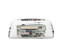JEJEA Astuccio in pelle con stampa di camper felice, astuccio per matite di grande capacità, borsa per penne per cancelleria, borsa versatile per il trucco, Argento, Taglia unica, Beauty case
