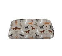 JEJEA Astuccio in pelle con stampa di cavallo carino,Sacchetto di penna di cancelleria del sacchetto della matita di grande capacità,Borsa, Argento, Taglia unica, Beauty case