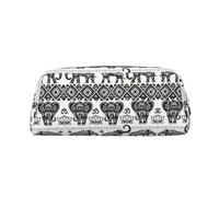 JEJEA Astuccio in pelle con stampa di elefante bohémien, astuccio per matite di grande capacità, borsa per penne per cancelleria, borsa versatile per il trucco, Argento, Taglia unica, Beauty case