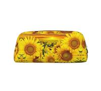 JEJEA Astuccio in pelle con stampa di girasole 1, astuccio per matite di grande capacità, astuccio per cancelleria e penne, borsa versatile per il trucco, Argento, Taglia unica, Beauty case