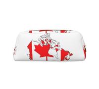 JEJEA Astuccio in pelle con stampa di mappa della bandiera del Canada, astuccio per matite di grande capacità, astuccio per cancelleria e penne, borsa versatile per trucchi, Oro, One Size, Beauty case