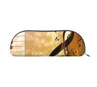 JEJEA Astuccio in pelle con stampa di note musicali e violino, con cerniera, astuccio per matite, astuccio per matite, astuccio per trucchi e cosmetici, Oro, Taglia unica, Beauty case