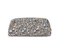 JEJEA Astuccio in pelle con stampa di pietra di ciottoli, astuccio per matite di grande capacità, borsa per penne per cancelleria, borsa versatile per il trucco, Argento, Taglia unica, Beauty case