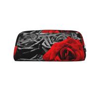 JEJEA Astuccio in pelle con stampa di rose nere, bianche e rosse, astuccio per matite di grande capacità, astuccio per cancelleria e penne, borsa versatile per il trucco, Argento, Taglia unica, Beauty