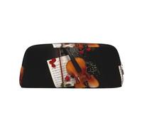 JEJEA Astuccio in pelle con stampa di spartiti di violino, astuccio per matite di grande capacità, borsa per penne per cancelleria, borsa versatile per il, Argento, Taglia unica, Beauty case
