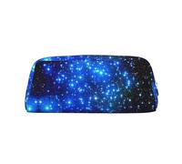 JEJEA Astuccio in pelle con stampa di stelle blu, astuccio per matite di grande capacità, borsa per penne per cancelleria, borsa versatile per il trucco, Argento, Taglia unica, Beauty case