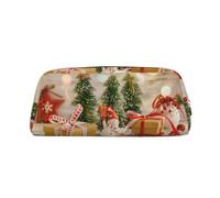 JEJEA Astuccio in pelle con stampa di stelle e albero di Natale, astuccio per matite di grande capacità, borsa per penne per cancelleria, borsa versatile per il trucco, Oro, Taglia unica, Beauty case