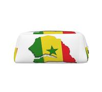 JEJEA Astuccio in pelle con stampa mappa della bandiera del Senegal, grande capacità, astuccio per cancelleria e penne, borsa versatile per il trucco, argento, taglia unica, borsa da toilette,
