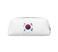 JEJEA Astuccio in pelle con stampa mappa della bandiera della Repubblica di Corea, astuccio per matite di grande capacità, borsa per penne per cancelleria, borsa versatile per il trucco, Oro, Taglia