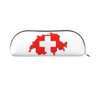 JEJEA Astuccio in pelle con stampa mappa della bandiera svizzera con cerniera, astuccio, astuccio per matite, astuccio per matite, astuccio per trucchi e cosmetici, Argento, Taglia unica, Beauty case