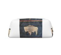 JEJEA Astuccio in pelle con stampa mappa dello stato del Wyoming, astuccio per matite di grande capacità, astuccio per cancelleria e penne, borsa versatile per il trucco, Oro, Taglia unica, Beauty