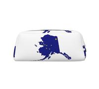 JEJEA Astuccio in pelle con stampa mappa dello stato dell'Alaska, astuccio per matite di grande capacità, astuccio per cancelleria e penne, borsa versatile per il trucco, Argento, One Size, Beauty