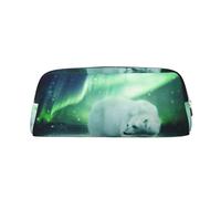 JEJEA Astuccio in pelle con stampa orso polare aurora boreale, astuccio per matite di grande capacità, borsa per penne per cancelleria, borsa versatile per il trucco, Argento, Taglia unica, Beauty